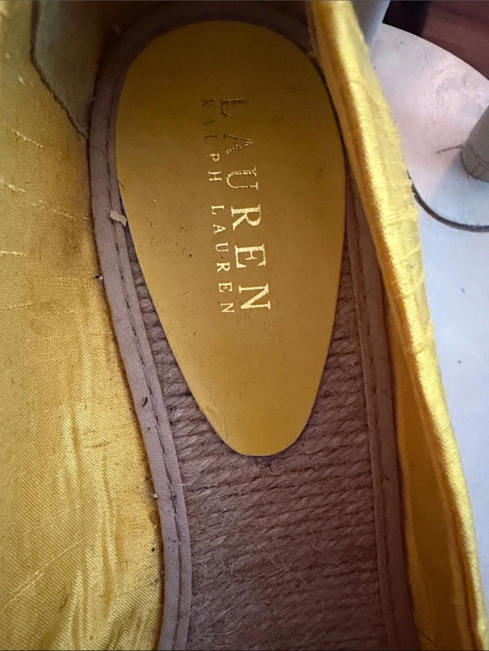 Lauren Ralph Lauren Bright Yellow Satin Peep Toe Flats